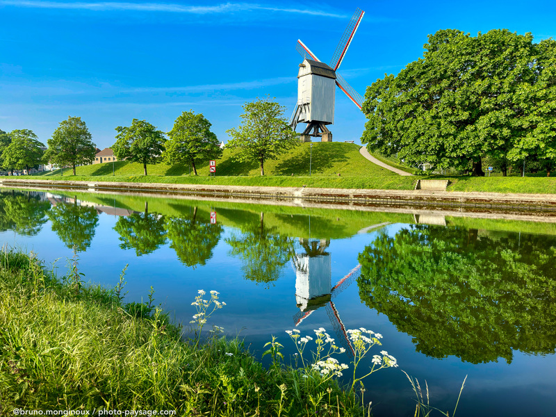 Moulin à vent, reflets sur le canal
Bruges, Belgique
Mots-clés: Reflet printemps moulin alignement_arbres canal